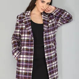 honnete 100 % Polyester Checkered Coat For Women-picture-15