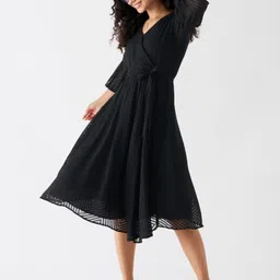 aask Women Fit and Flare Black Midi/Calf Length Dress image 2
