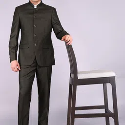 raymond Men 5BTN C&S CLLR WTH PPNG BANDHGALA-CNT FIT Solid Suit image 2