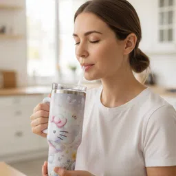 kurmoi Kitty 1200ml Stainless Steel Insulated Tumbler Bottle with Handle & Straw 1200 ml Water Bottle image 3