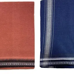 Prakasam Cotton Premium quality Mens Kerala Style Thalapathi Border Single (1.28X2.00 mtrs) -Dhoti-kerala Single mundu (Pack of 2 dhoties)-Kaavi:Navy Solid Men Dhoti-image-26