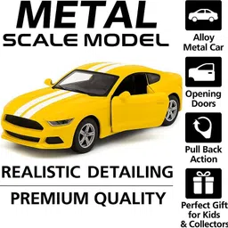 mikkora Die-Cast Alloy Sports Car Toy with Pull Back & Opening Doors – Yellow image 5