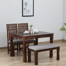 woodsworth from pepperfry Drusilla Sheesham Wood 4 Seater Dining Set In Scratch Resistant Provincial Teak Finish With Bench image 1