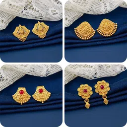lala luxury bestseller Combo of 4 Traditional Brass Earring Set-picture-41
