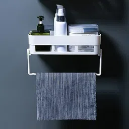 Plastic Rectangular Multipurpose Wall Shelves with Towel Hanger Plastic Wall Shelf-image-58