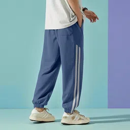 nivedanm Men Striped Blue Track Pants image 2