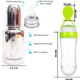 goodmunchkins Stainless Steel Feeding Bottle - Silicon Food Feeder Combo Pack - 304 Grade Steel Join Less , No Plastic Parts Feeding Bottle - Food Grade Silicon Food Feeder - 2 Items - 300 image 5