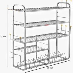 avail Utensil Kitchen Rack 5 Layer Premium Kitchen Dish Rack | Plate Cutlery Stand| 31X30 Inch Steel image 2