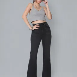 flying machine Women Flared High Rise Dark Grey Jeans image 3