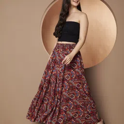 zwerlon Women Printed A-line Maroon Skirt image 5