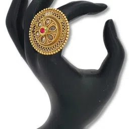 jyona Rajwadi Gold Plated Adjustable Finger Ring For Women & Girls Brass Diamond Gold Plated Ring image 2