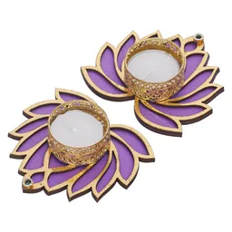ecraftindia Golden and Purple Beautiful Lotus (Set of 2) Tea Light Holders image 3