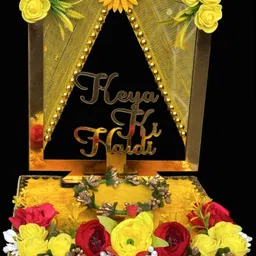 creative horizon Handcrafted Artificial Flower Haldi Platter With Name for shaadi Decor,Marriage Wood, Plastic Decorative Platter image 1