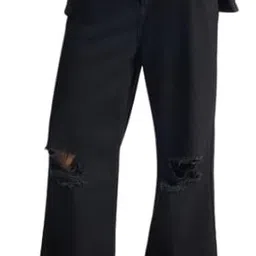 Men Loose Fit Mid Rise Black Jeans-image-5