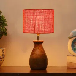 new era Orange Jute Table Lamp With Wood Base image 1