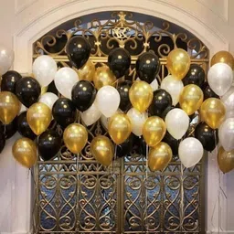 mosclue Solid Hd/Metalic 200 Ballon Black,gold,White For Kids/Adult/ Party/Birthday Decoration Balloon image 1