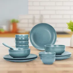 usha shriram Pack of 14 Ceramic Microwave Safe Dinner Plates Bowls Sets Chip Resistant Dinnerware Sets (Blue) Dinner Set-picture-12