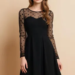 oooh lady fashion Women Fit and Flare Black Knee Length Dress-picture-24