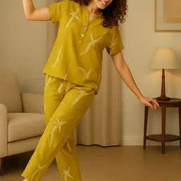 sylune Women Night Suit Set Yellow Printed image 3