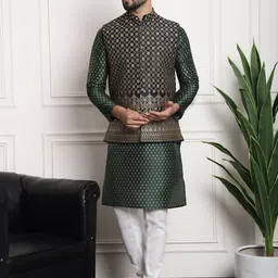 sojanya Men Silk Blend Kurta Pyjama Ethnic Jacket Set image 5