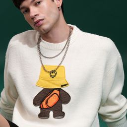 highlander Men Self Design Round Neck White Sweater-picture-20