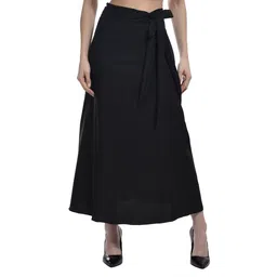 body figure Women Solid Wrap Around Black Skirt-picture-36