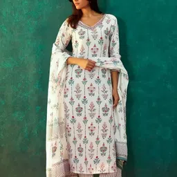 1 stop fashion Women Cotton Blend Kurta Pant Dupatta Set-picture-15
