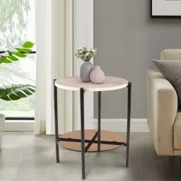 hometown Clara Marble Top End Table In Brown Colour image 1