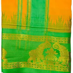 exclusive Dhoties Traditional Art Silk Color With 5"inch Jacquard Temple Tower Border Men Dhoti image 2