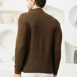 kvetoo Men Solid Turtle Neck Brown Sweater image 4