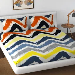 Yellow Geometric 160 TC Poly Cotton King Size Fitted Bedsheet With 2 Pillow Covers by Florida-picture-40