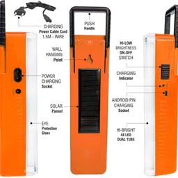 firstlike High Quality 60 High-Bright LED Light with Android Charging Support Rechargeable Emergency New Light With Solar 8 hrs Lantern Emergency Light image 2