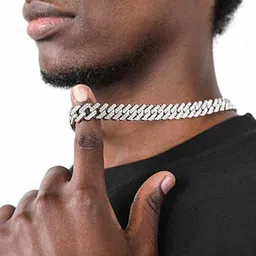 chain for boys men |Bracelet chain Neck| Anti tarnish necklace long chains gifts Cubic Zirconia, Diamond, Crystal Silver Plated Metal, Stone, Silver, Alloy, Stainless Steel Necklace Set-image-34