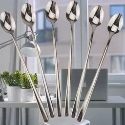 fanqew 6pcs. Long handle stainless steel spoon. Disposable Stainless Steel Table Spoon Set-picture-25