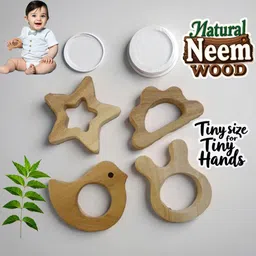 shreeja shilpcraft baby gum's relief pack of 4 shapes Natural Neem Wood Teether and Feeder-picture-19