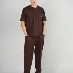 chkokko Men Solid Round Neck Cotton Blend Brown T-Shirt image 5