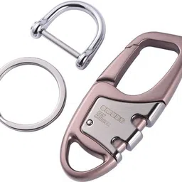 tagnation Brown Hook Double Ring Metallic Locking Keychain for Bike/Car/Home Locking Carabiner-picture-20