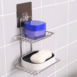 jaytik Wall mount Self-Adhesive Stainless Steel Double-Layer Soap Dish Holder image 2