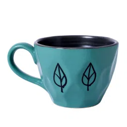 unravel india Pastel Leaf 110ml Blue & Black Ceramic (Set of 6) Tea Cup image 3