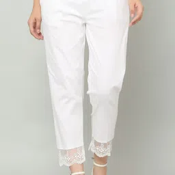 aasma creatives Women Regular Fit White Cotton Blend Trousers-picture-11