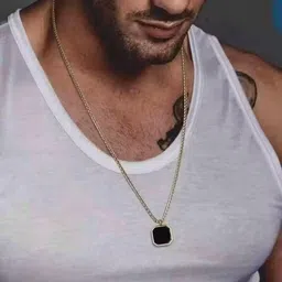 fab creations Square Pendant for Men and Women Stainless Steel__F74 Gold-plated Alloy Pendant Set image 2