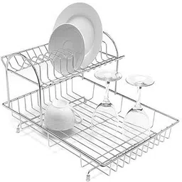 indian decor 2-Tier Drainer Dish Draining Rack, Stainless Steel Tray image 2