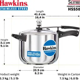 hawkins STAINLESS STEEL 5 LITRE (HSS50) 5 L Induction Bottom Pressure Cooker image 4