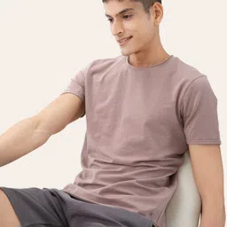 damensch Raw Edge Men Solid Round Neck Cotton Blend Pink T-Shirt image 4