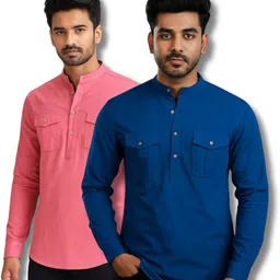 crowntail Pack of 2 Men Solid Pure Cotton Straight Kurta-picture-30