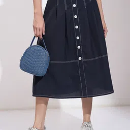 tokyo talkies Women Solid A-line Blue Skirt-picture-22