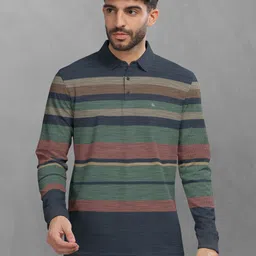 bullmer Men Striped Polo Neck Cotton Blend Green T-Shirt-picture-15