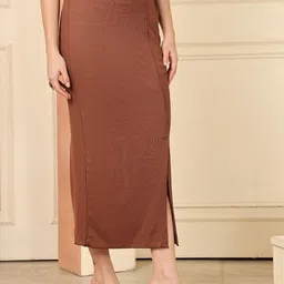 neudis Women Solid Straight Brown Skirt image 5
