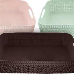 kuber industries Plastic Q-3 Multiuses Design UnbreakablePlastic Storage Basket Packof 3(Brown&Green&Pink Storage Basket-picture-24