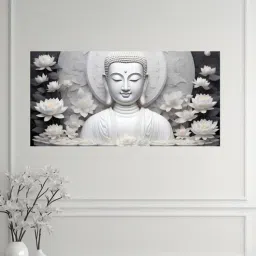nestroots Framed Buddha Surrounded by White Flowers Wall Painting-picture-28